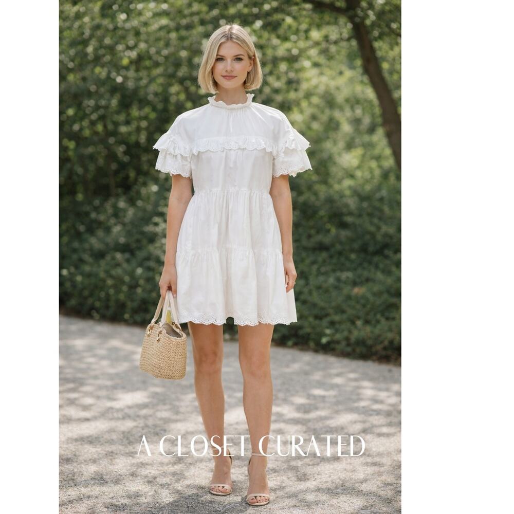Ulla Johnson Leonie Ruffled Cotton Mini Dress  0 White